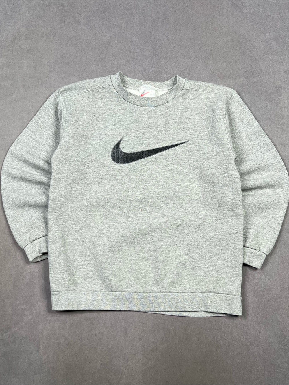 Vintage Nike Light Gray Crewneck Sweatshirt with Black Swoosh